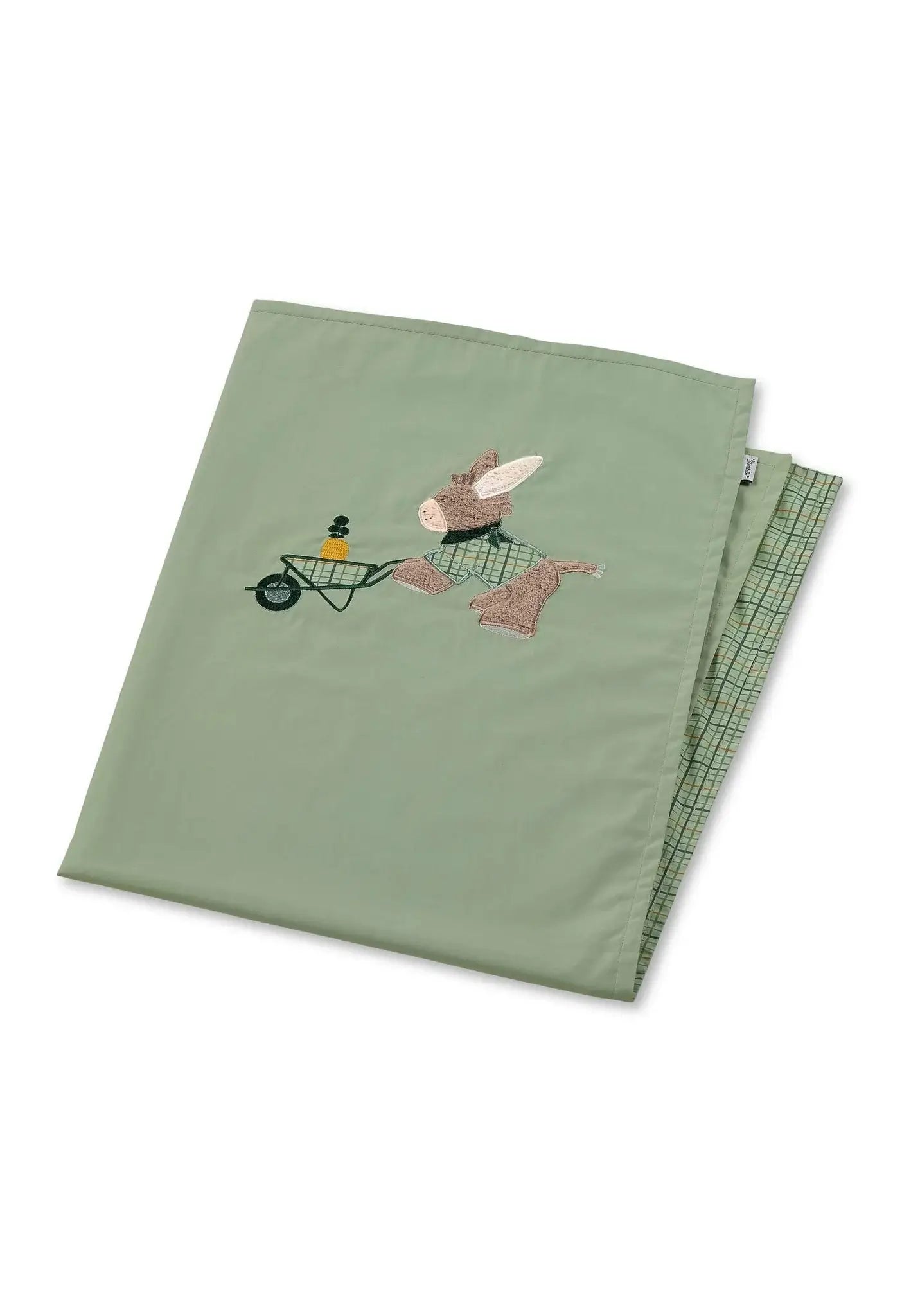 Dünne Sterntaler Baby Sommerdecke personalisiert | UV Schutz 50+ | 100 x 70 cm | Babydecke Emilius Esel Olivgrün