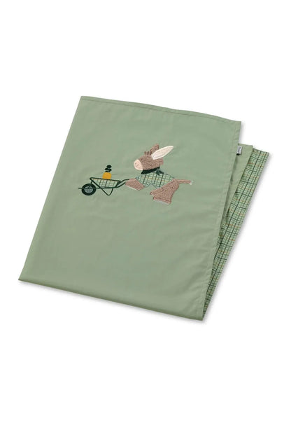 Dünne Sterntaler Baby Sommerdecke personalisiert | UV Schutz 50+ | 100 x 70 cm | Babydecke Emilius Esel Olivgrün