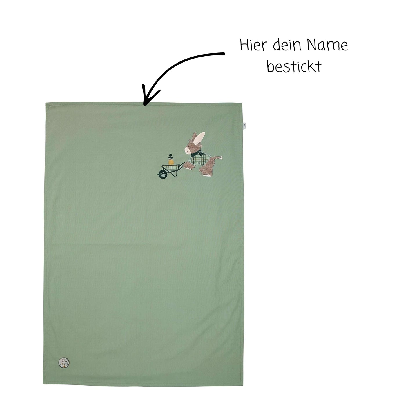 Dünne Sterntaler Baby Sommerdecke personalisiert | UV Schutz 50+ | 100 x 70 cm | Babydecke Emilius Esel Olivgrün