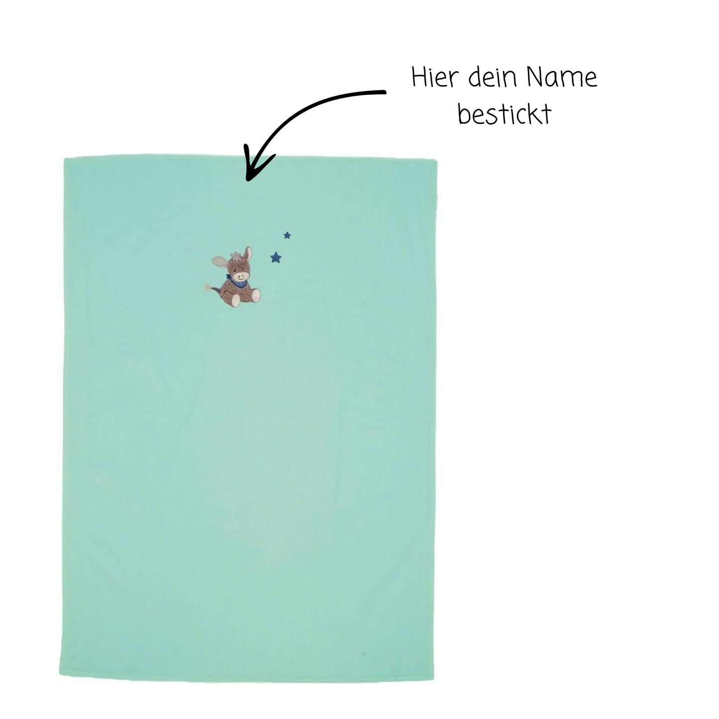 Sterntaler Babydecke Sommerdecke bestickt mit Namen | UV Schutz 50+ | 100 x 70 cm | dünne Decke Emmi Esel Türkis