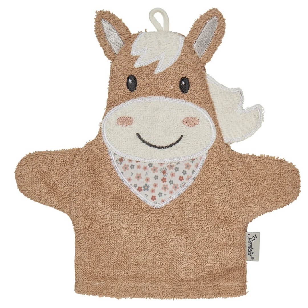 Sterntaler Waschlappen personalisiert mit Name | Pferd Sunny beige