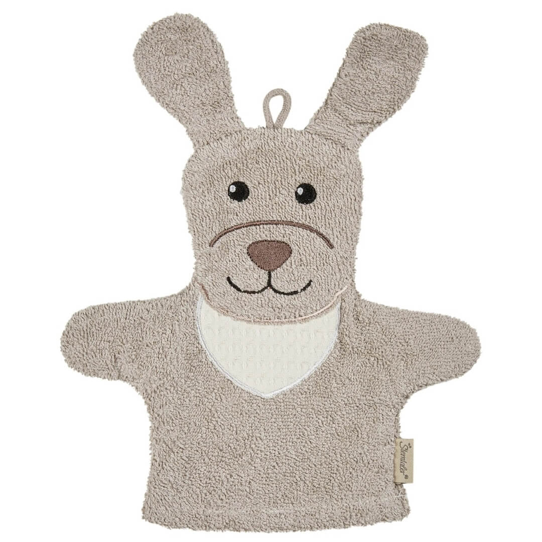 Sterntaler Waschhandschuh mit Namen bestickt | Hund Lucky sand