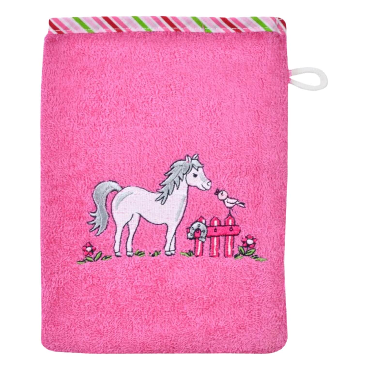 Baby Frottee Waschlappen personalisiert Pferd rosa
