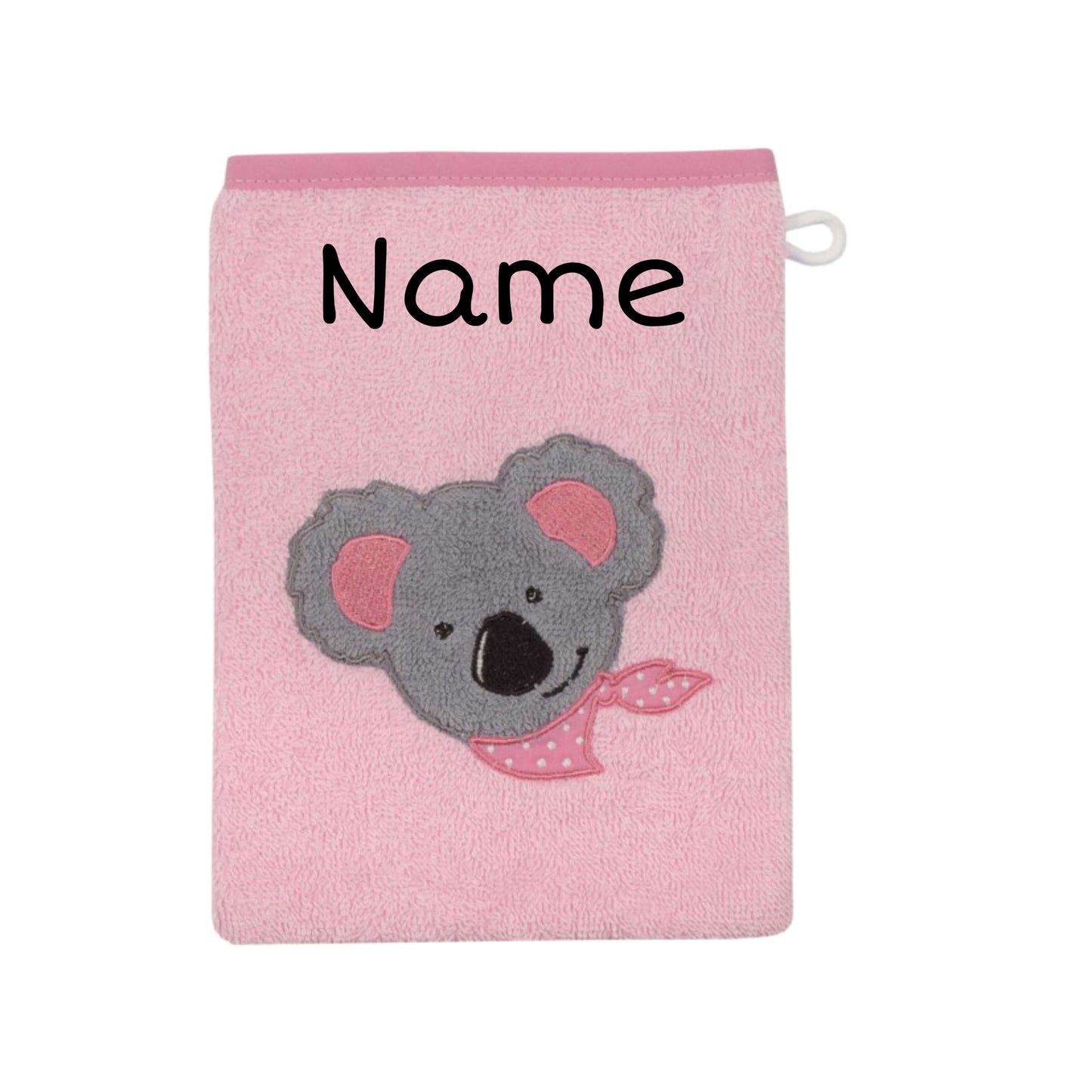 Waschhandschuh rosa mit Name