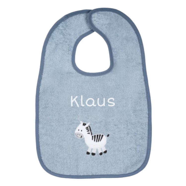 Latz Zebra hellblau mit Name Geschenk neugeborenes