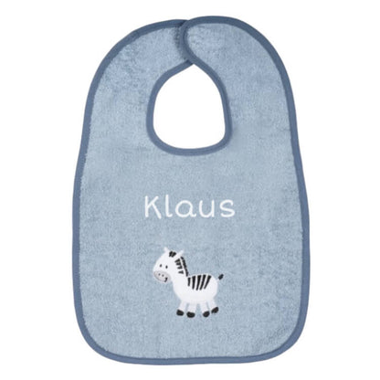 Latz Zebra hellblau mit Name Geschenk neugeborenes