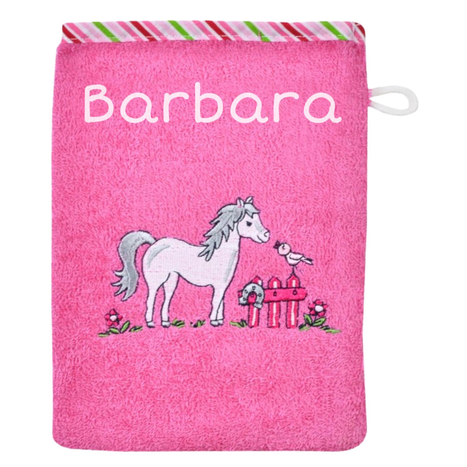 Baby Frottee Waschlappen personalisiert Pferd rosa