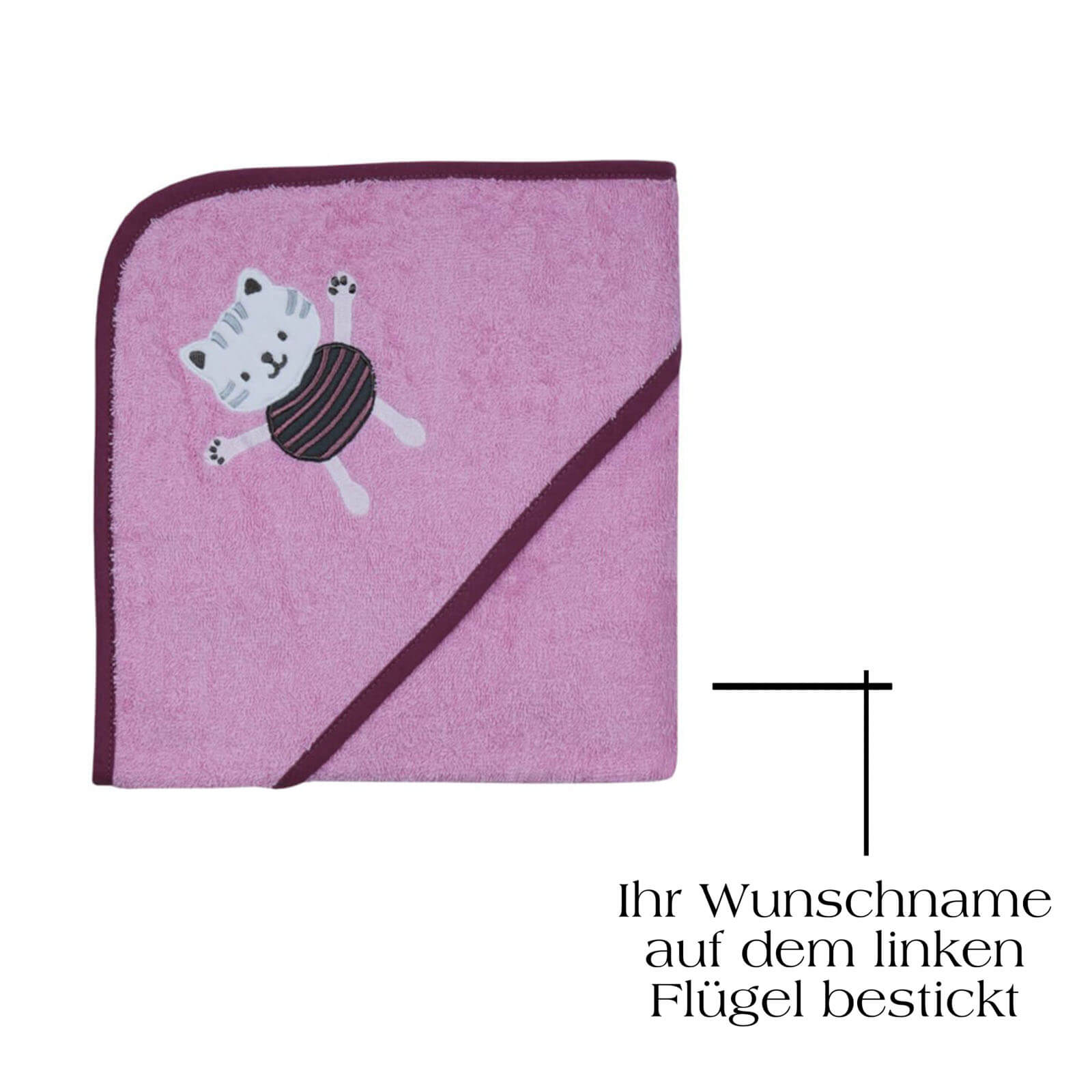 babybadetuch mit namen Katze rosa