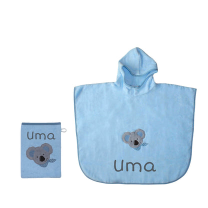 Badeponchos personalisiert Koala blau