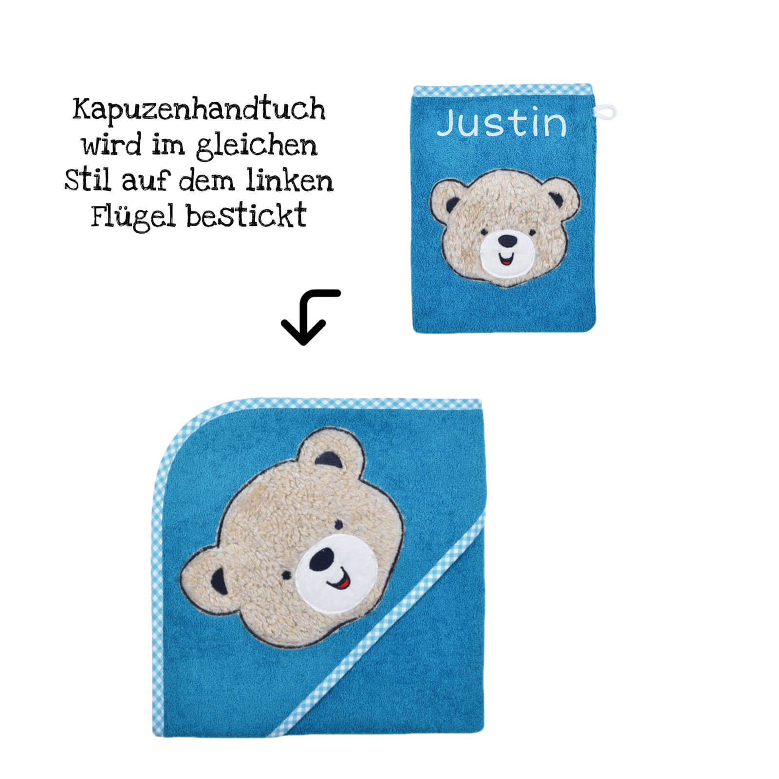 name auf kapuzenhandtuch sticken