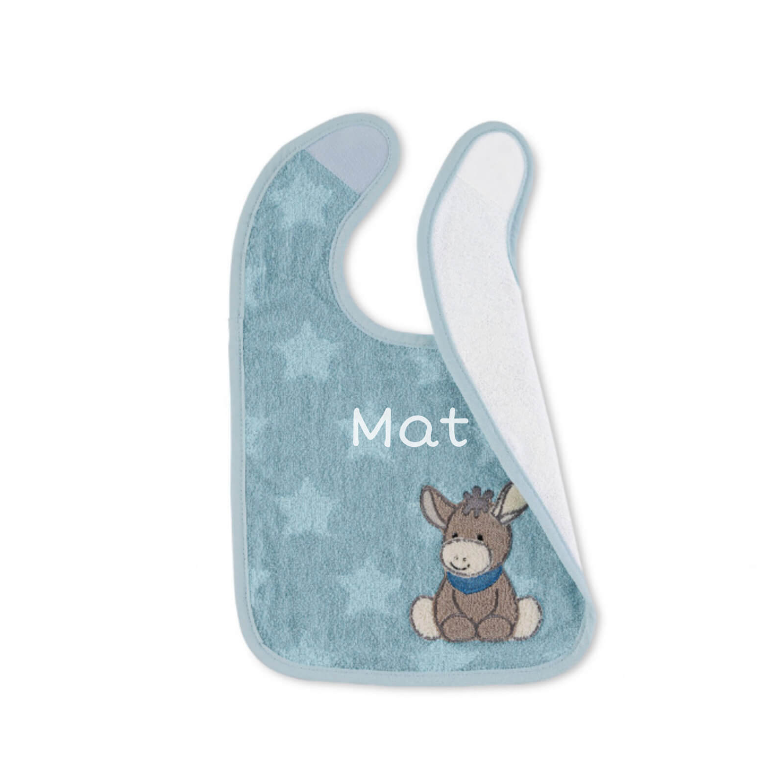 Latz Geschenk Geburt personalisiert Esel Stern mittelblau