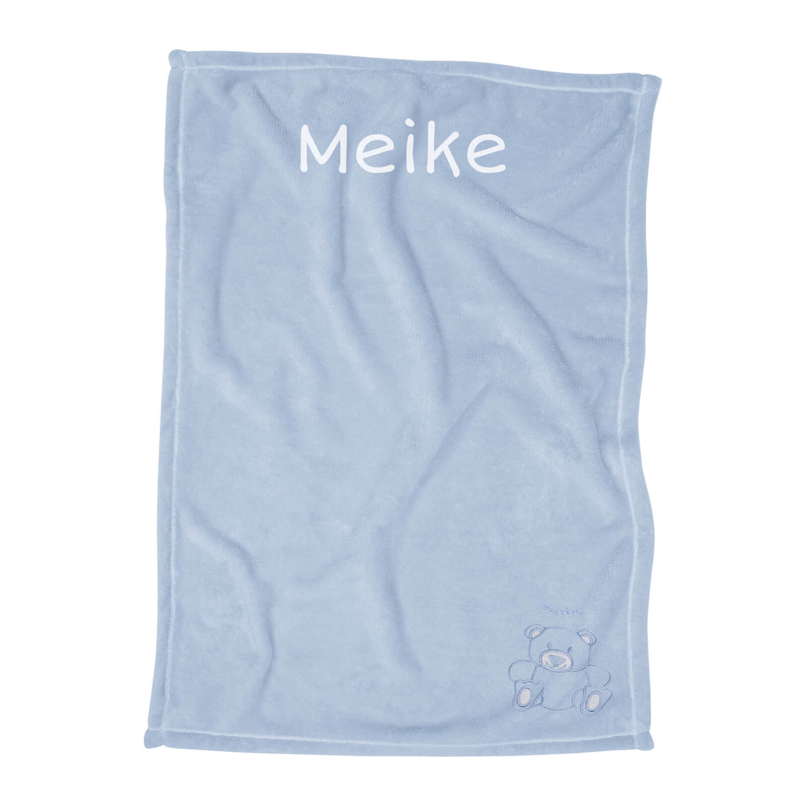 Babydecke mit Namen bestickt | Kuscheldecke mit Namen | Fleecestoff | 100 x 75 cm | hellblau