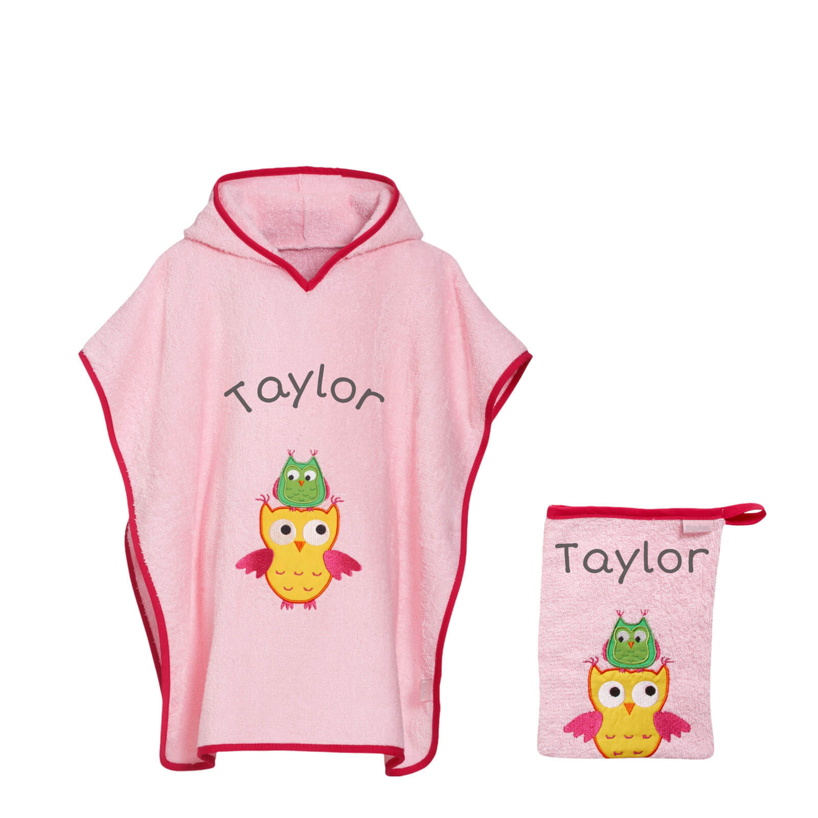 Badeponcho mit Namen Mädchen Eule rosa