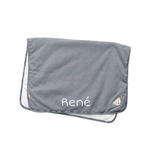 personalisierte Babydecke Steiff marine Streifen