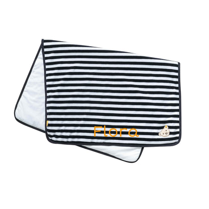 Babydecke Steiff bestickt marine Streifen