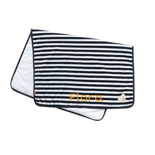 Babydecke Steiff bestickt marine Streifen