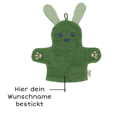 Sterntaler BIO Baumwolle Waschlappen personalisiert | Kinni Hase laub