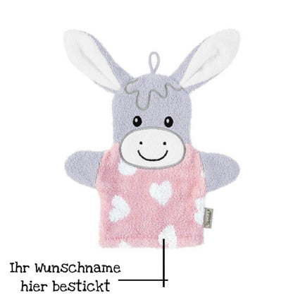 bestickter Sterntaler Waschhandschuh mit Namen | Emmi Girl rosa