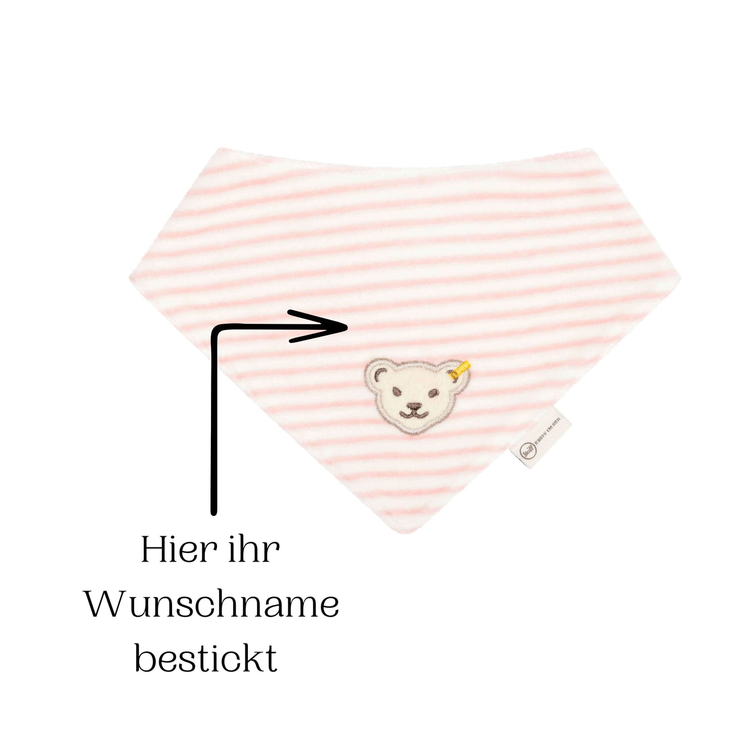 STEIFF Babyhalstuch mit Namen | BIO Baumwolle | Geschenke Geburt | Halstuch bis 4 Jahre | Nicki Silver Rosa