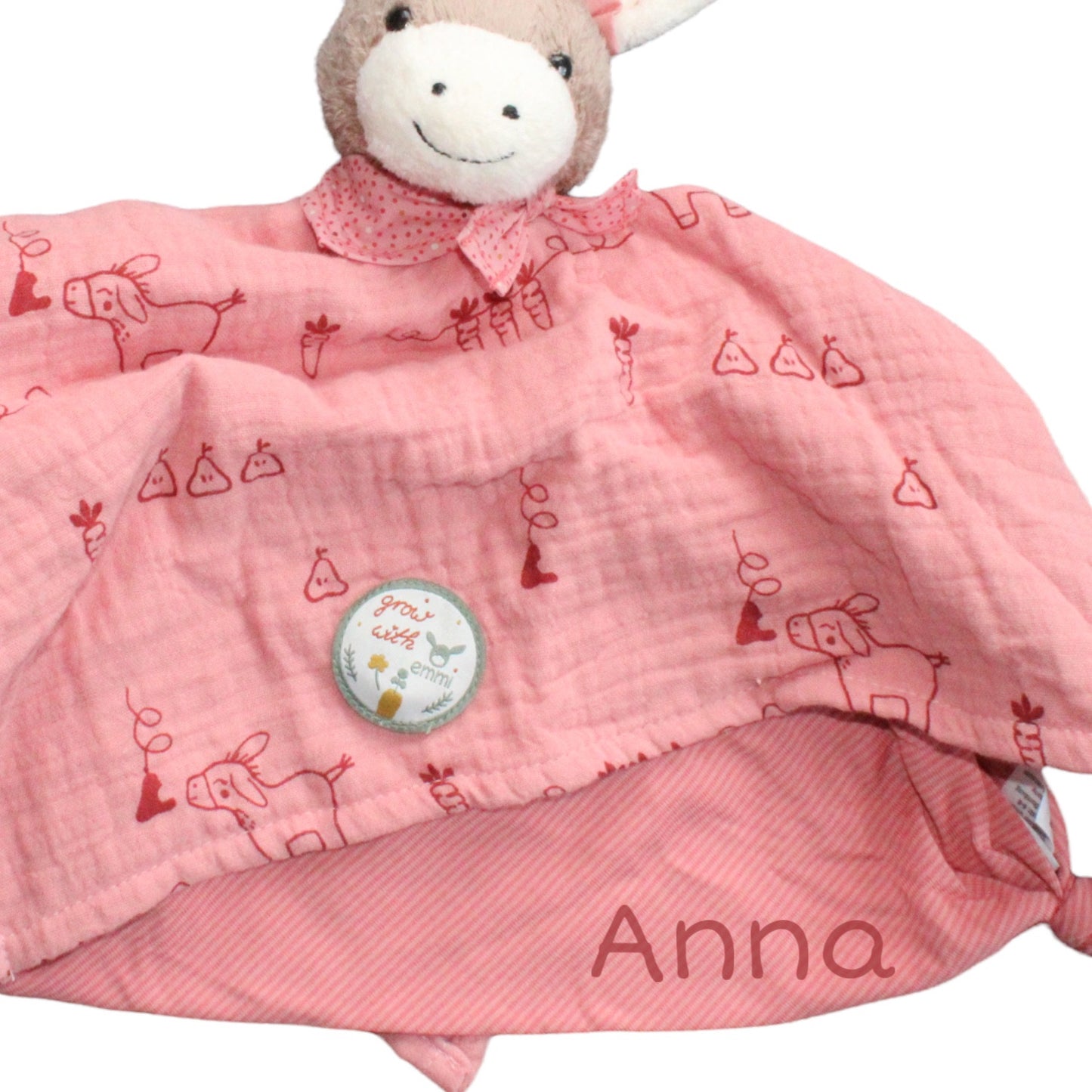 Sterntaler personalisiertes Schmusetuch | Baumwolle | Schnuffeltuch Baby 35x35 cm | Anna Esel rot