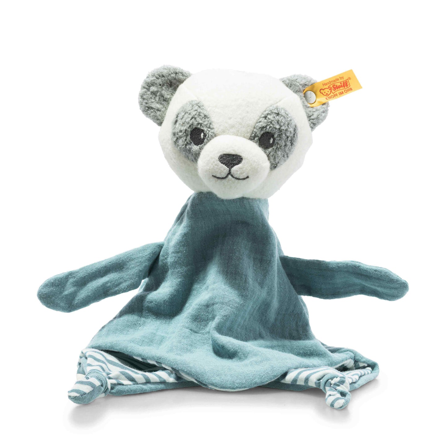 STEIFF Schmusetuch bestickt mit Namen | BIO Baumwolle | Kuscheltuch Baby | 30x20 cm | Paco Panda